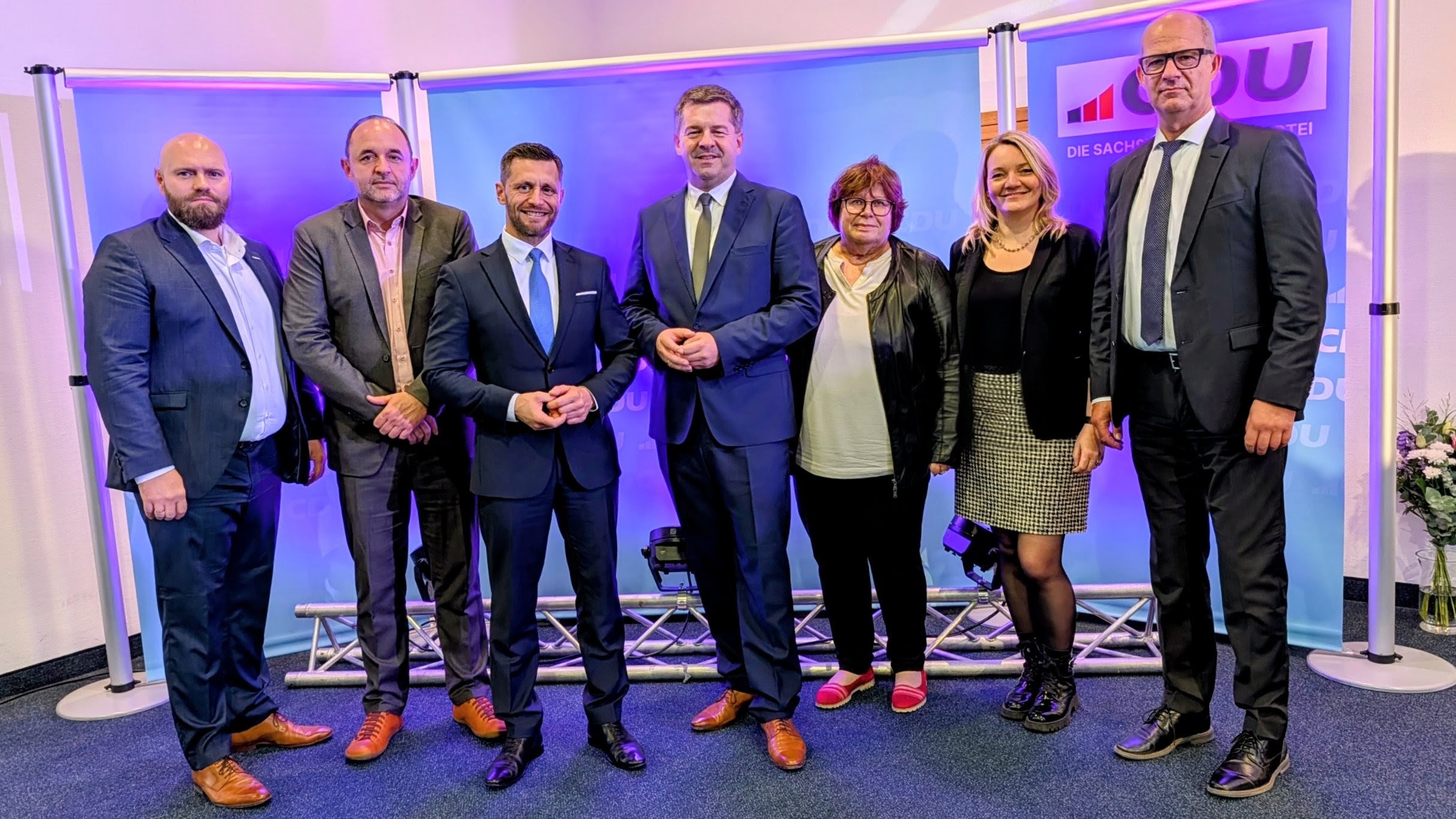 v. l.: Marko Riebe, Thomas Staudt MdL, Chris Schulenburg MdL, Sven Schulze, Christel Gldenpfennig, Tanja Andrys, Thomas Weise        